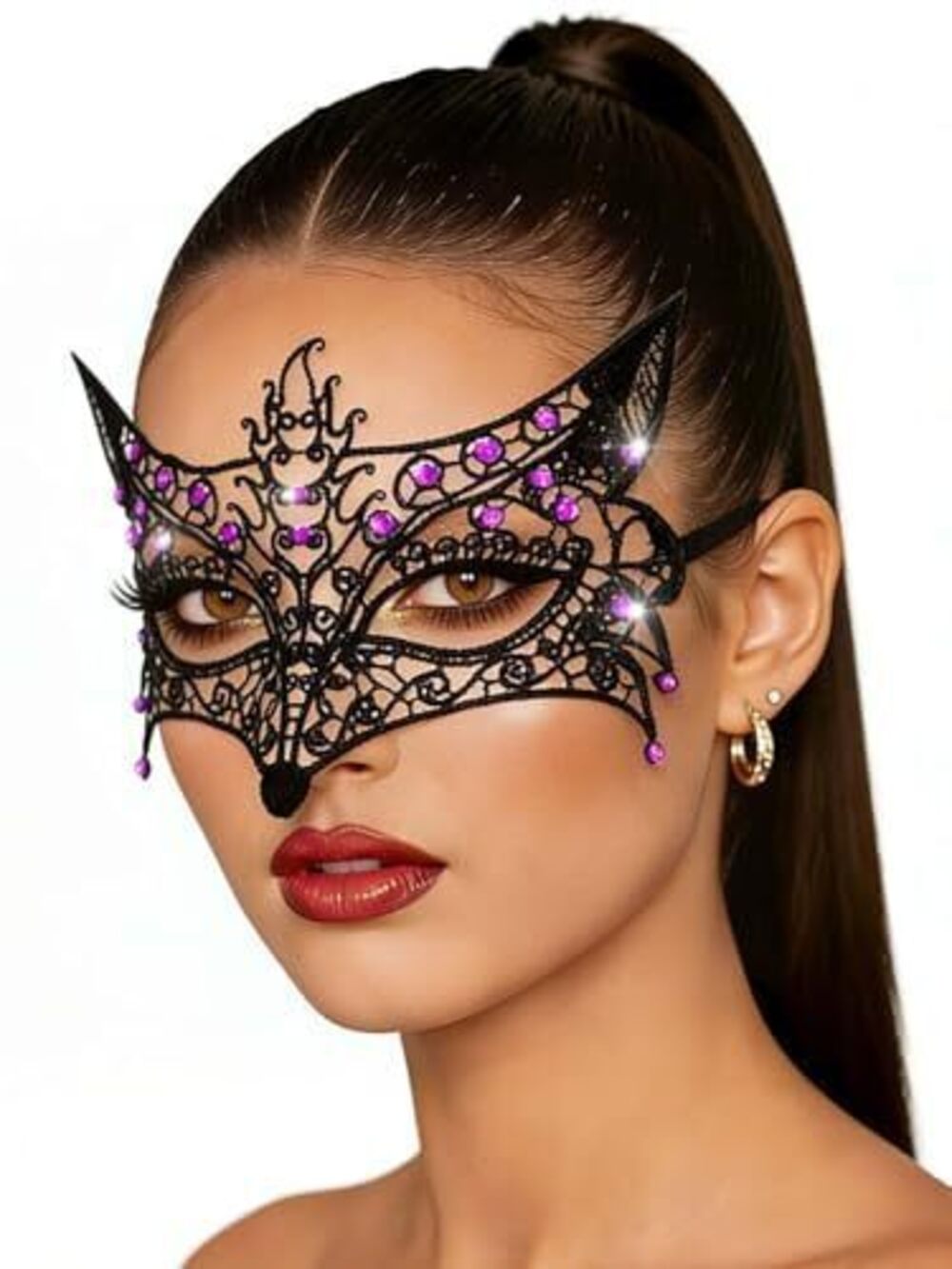 3979 Masquerade Mask Rhinestone Lace Eye Masks Venetian Mask Fox Costume